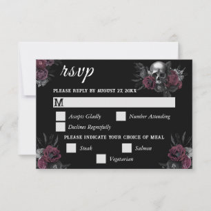 Burgundy Gothy Blommigt Skull-Bröllop OSA Kort