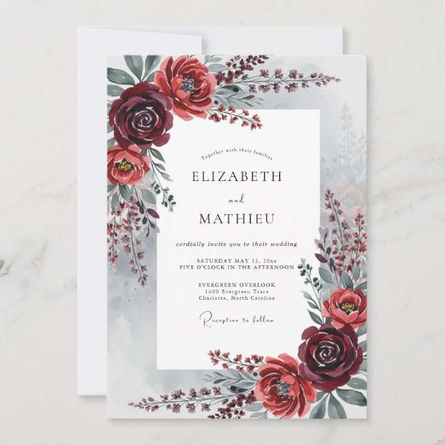 Burgundy Graceful Winter Wedding Inbjudningar (Framsida)