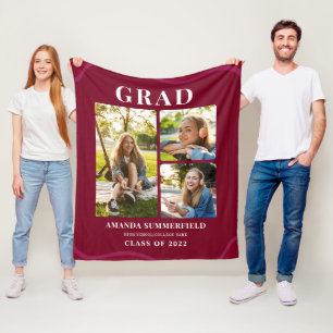 Burgundy Grad 3 Photo Collage Studenten Fleecefilt