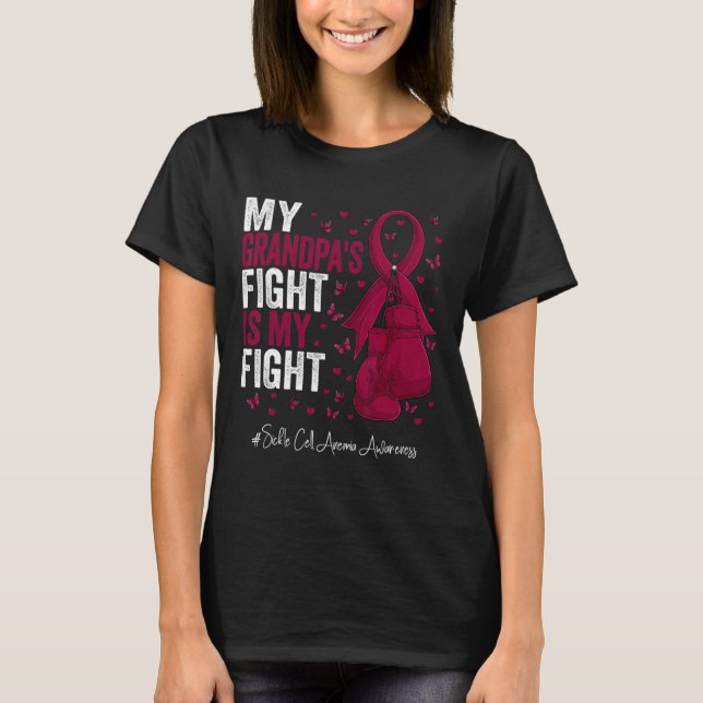 Burgundy Grandfather Sickle Cell Anemia Awareness T Shirt (Framsida)