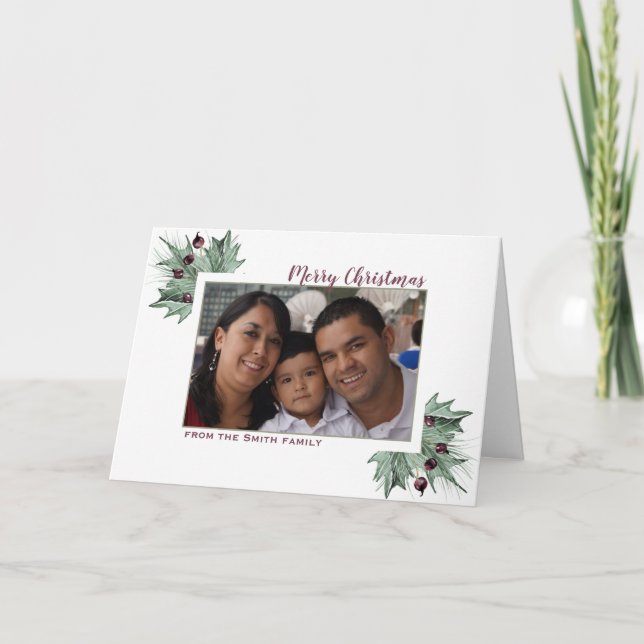 Burgundy Gräs & Holly-julkort Helgdag Card Helgkort (Framsida)