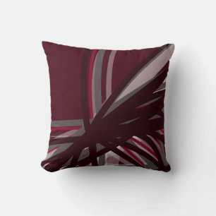 Burgundy & Grått Abstrakt Linjärt design Kudde