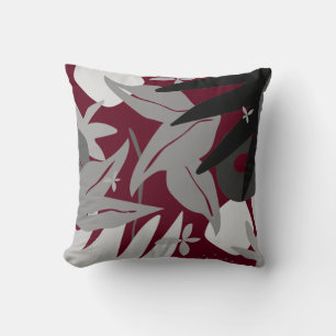 Burgundy & Grått Artistic Abstrakt botanik Kudde