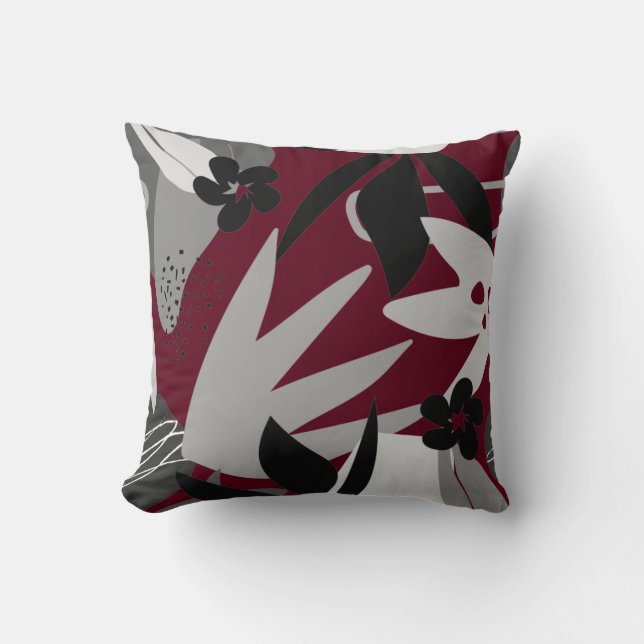 Burgundy & Grått Artistic Abstrakt Löv Kudde (Framsida)