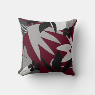 Burgundy & Grått Artistic Abstrakt Tropical Kudde