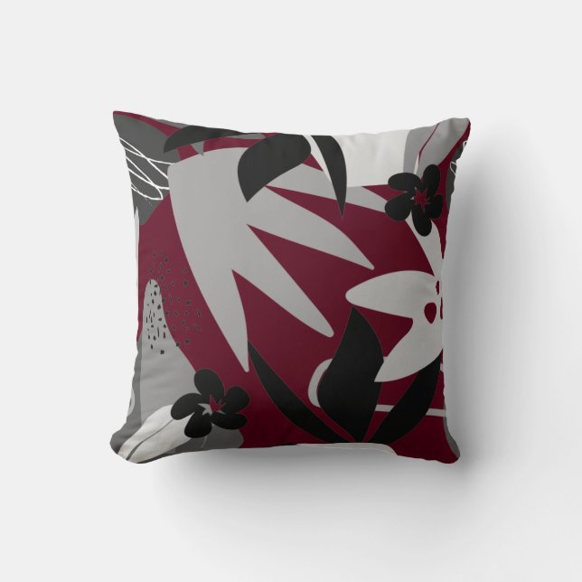 Burgundy & Grått Artistic Abstrakt Tropical Kudde (Framsida)