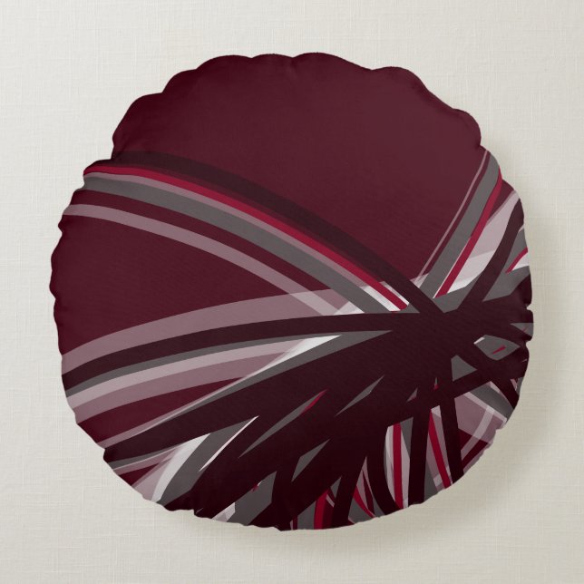 Burgundy & Grått Artistic Rosett band Round Pillow Rund Kudde (Framsidan)