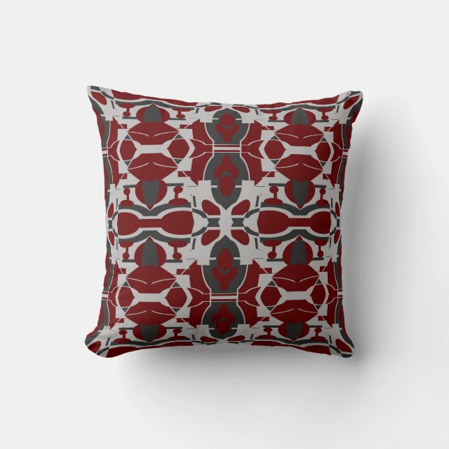 Burgundy Grått Black Regal Ornate Large Mosaics Kudde (Framsida)