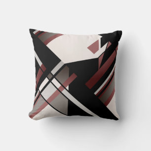 Burgundy Grått Black White Slanted Geometric Desig Kudde
