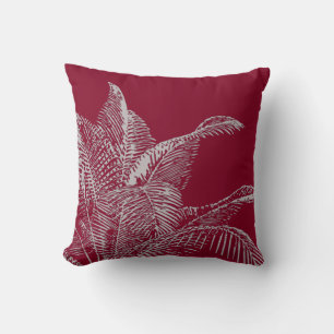 Burgundy & Grått botaniskt Elegant Tropical Hand Kudde