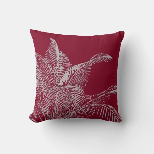 Burgundy & Grått botaniskt | Elegant Tropical Hand Kudde (Framsida)