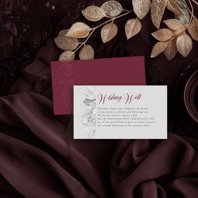 Burgundy Grått Botaniskt kolvbrunn Tilläggskort (Wishing Well Insert Card in Burgundy and Grey from the Foliage Duet Collection by Darling & May)