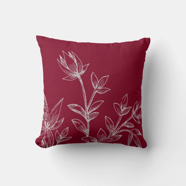 Burgundy & Grått botaniskt | Rhatany Flowers Kudde (Framsida)