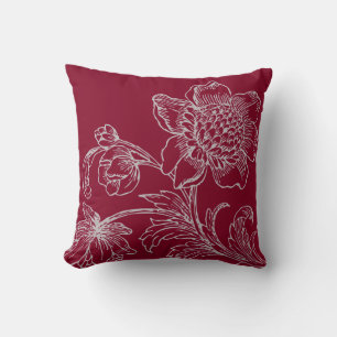 Burgundy & Grått Elegant Flowers in Bloom Kudde