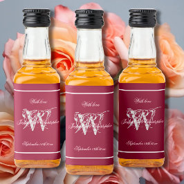 Burgundy & Grått Elegant Monogram Chic Bröllop Min Spritflaskor Etikett