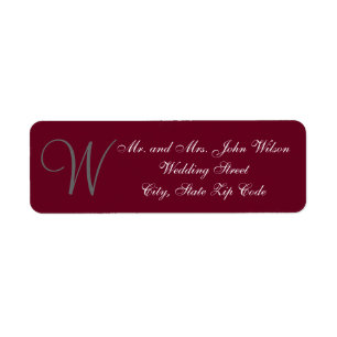 Burgundy Grått Elegant Monogram Formell Bröllop Returadress Etikett