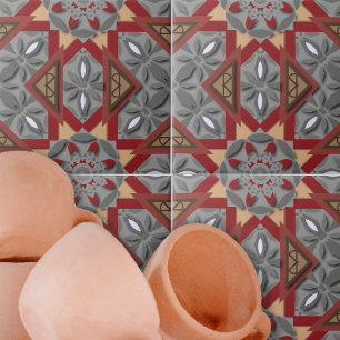 Burgundy Grått Ethnic Mosaic Arabesque Mönster Kakelplatta