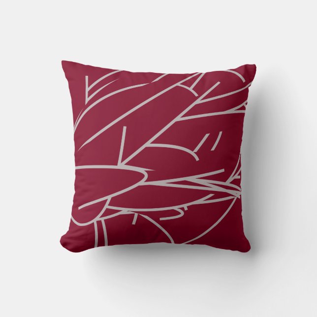 Burgundy & Grått Modern Elegant Abstrakt Feader Kudde (Framsida)