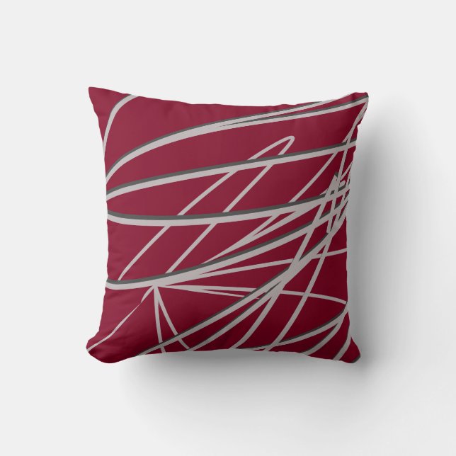 Burgundy & Grått Modern Elegant Abstrakt Kudde (Framsida)