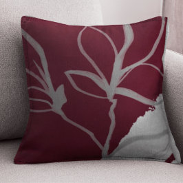 Burgundy & Grått Watercolor Löv Design Kudde
