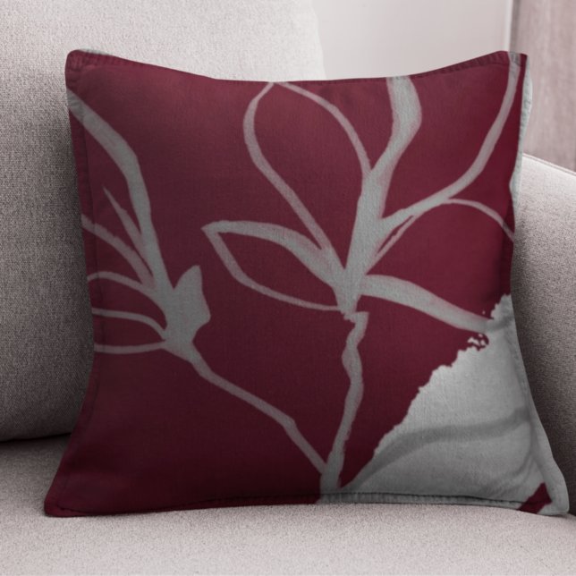 Burgundy & Grått Watercolor Löv Design Kudde (Skapare uppladdad)
