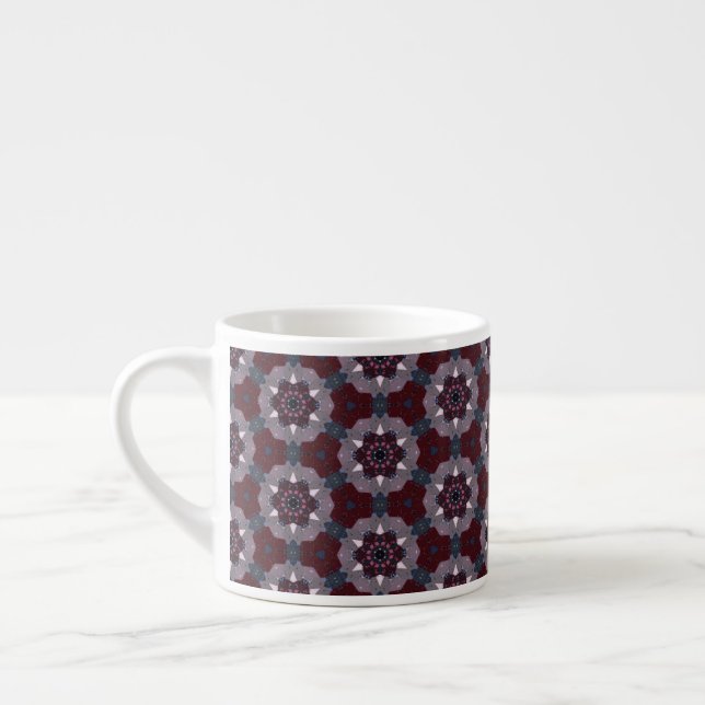 Burgundy & Gray Floral Painted Quilt Espressomugg (Vänster)