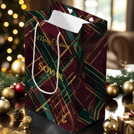 Burgundy, Green, and Gold Abstract Plaid Christmas