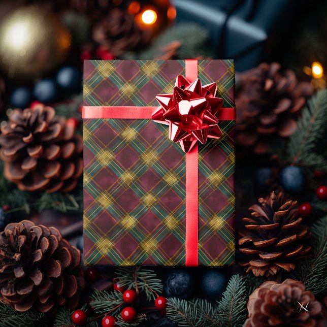 Burgundy, Green, and Yellow Plaid – Festive Rustic Presentpapper (Skapare uppladdad)