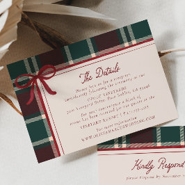 Burgundy Green Plaid Christmas Bow Wedding Details Tilläggskort