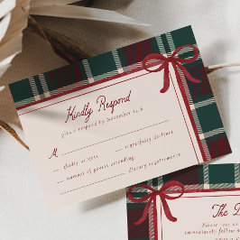 Burgundy Green Plaid Christmas Bow Wedding OSA Kort