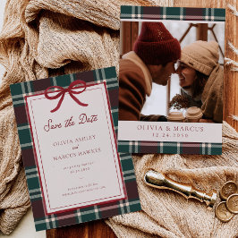 Burgundy Green Plaid Christmas Bow Wedding Spara Datumet