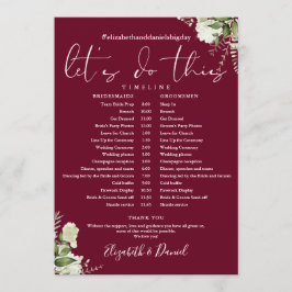Burgundy Greenery Bröllopsschema Tidslinje Program