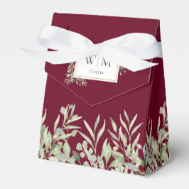 Burgundy Greenery Foliage Monogram Bröllop Presentaskar