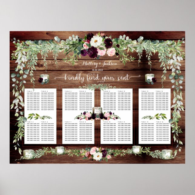 Burgundy  Greenery Garland 160 gästsittande Poster (Framsidan)