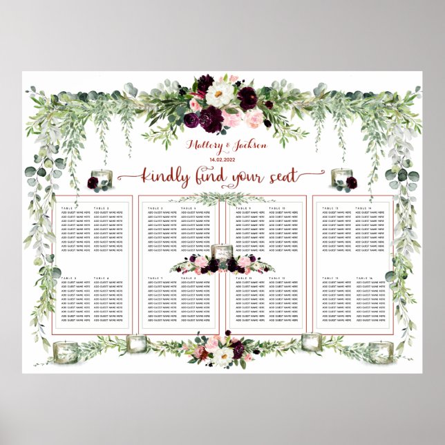 Burgundy  Greenery Garland 160 gästsittande Poster (Framsidan)