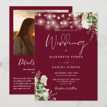 Burgundy Greenery Ljus QR-kod Foto Bröllop