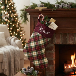 Burgundy & Grön julplaid Liten Julstrumpa
