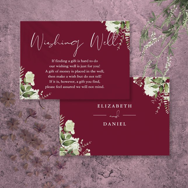 Burgundy Grönska Blommig önskebrunn Bröllop Tilläggskort (Burgundy Greenery Floral Wishing Well Wedding Enclosure Card
)