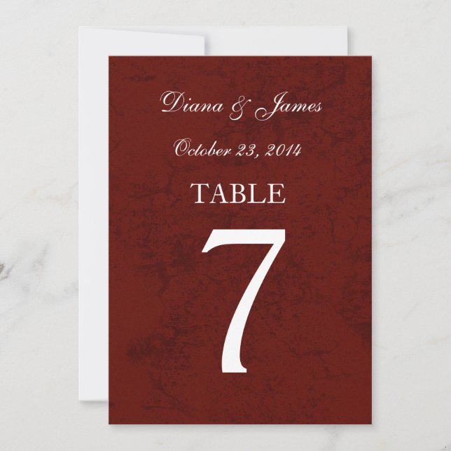 Burgundy Grunge Damast Bröllops Bord Nummer Set Inbjudningar (Framsida)