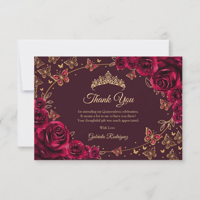 Burgundy Gul Quinceanera Tack Kort (Framsida)