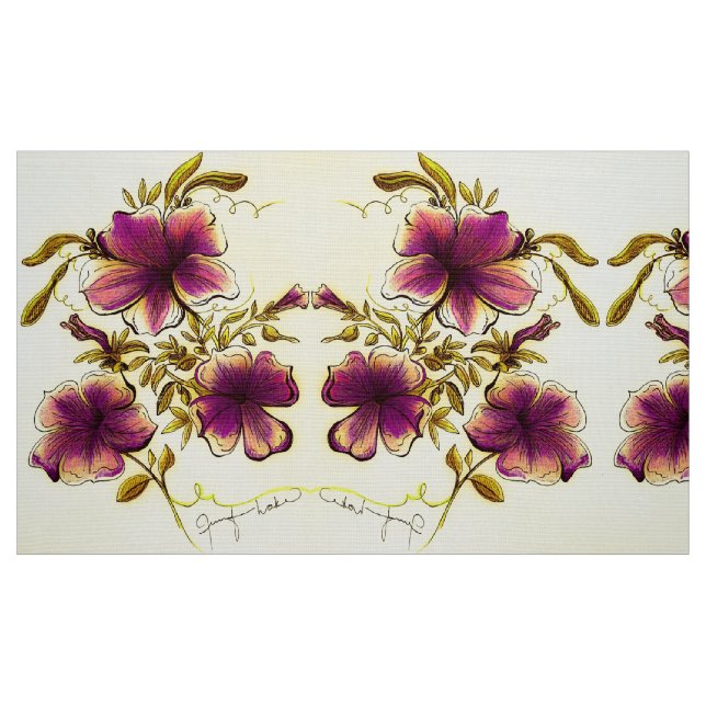 Burgundy Gula blommor Tyg (Fat Quarter)