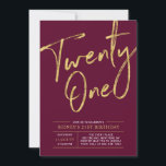 Burgundy & Guld 21:a födelsedagsinbjudan Inbjudningar<br><div class="desc">Fira din speciella dag med den här enkla snyggten 21:a födelsedagsinbjudan. Den här designen har ett guld-penselskript i chic med en ren layout i kombinationen Burgundy & Guld färg. Fler design finns på min butik BaraBomDesign.</div>
