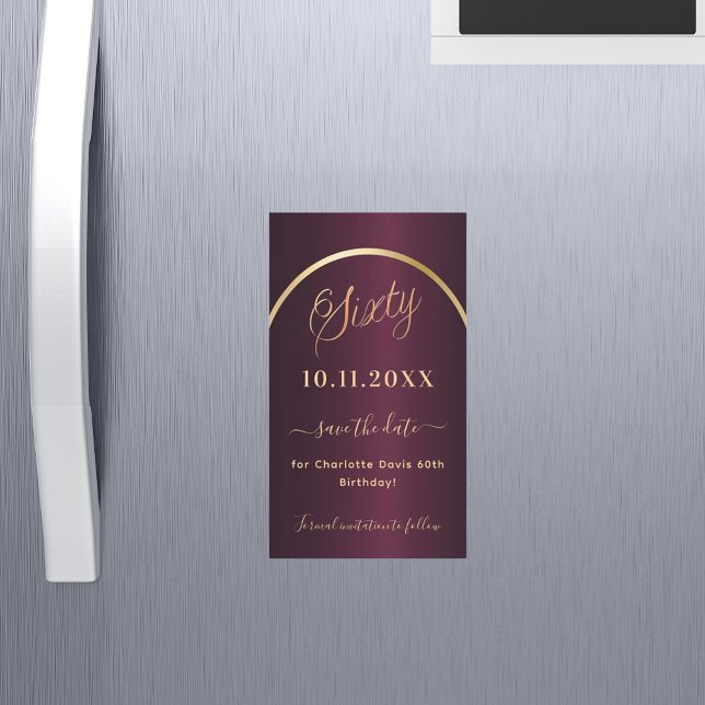 Burgundy guld 60-årsdagen Spara datum magneter (Skapare uppladdad)