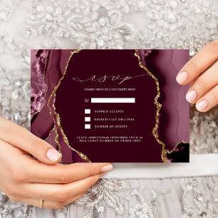 Burgundy & Guld Agat Bröllops RSVP Inbjudningar