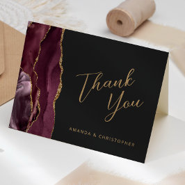 Burgundy Guld Agat Script Mörkt Bröllop Tack Kort