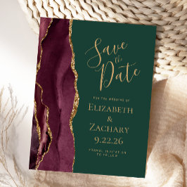 Burgundy Guld Agat Smaragdgrön Save the Date Meddelande Vykort