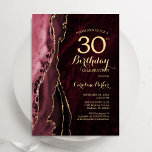 Burgundy Guld Agate 30års födelsedag Inbjudningar<br><div class="desc">Burgundy guld agate 30års födelsedag bjudan. Elegantens moderna utformning med mörk red marsala vin-vattenfärg agate marble geode-bakgrund,  faux glitter guld och typography-skript. Trendig inbjudan-kortets perfekt för en snyggt kvinnor i firande. Skrivna Zazzle-inbjudningar eller digital utskrivbar mall för omedelbar nedladdning.</div>