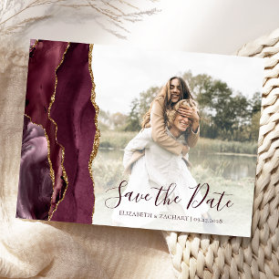 Burgundy Guld Agate Anpassningsbar Photo Save Date Vykort