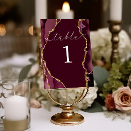 Burgundy & Guld Agate Bord Card Bordsnummer