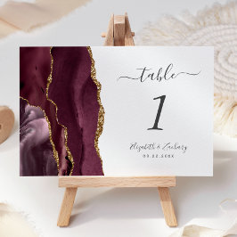 Burgundy Guld Agate Bröllop Bordsnummer